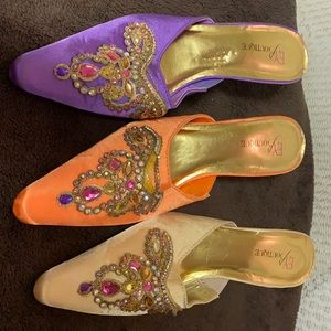 Jeweled heeled mules